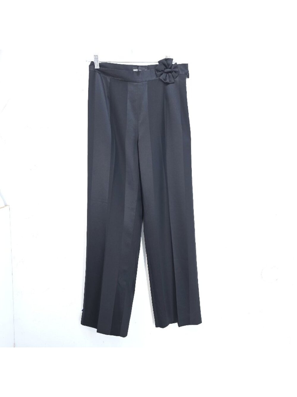 VTG World Republic Black Satin Striped Wide Leg Trouser Pants Women  Size 6
